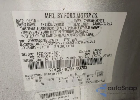 2011 Ford Flex Limited z USA, uszkodzony, nr VIN 2FMGK5DC7BBD03283